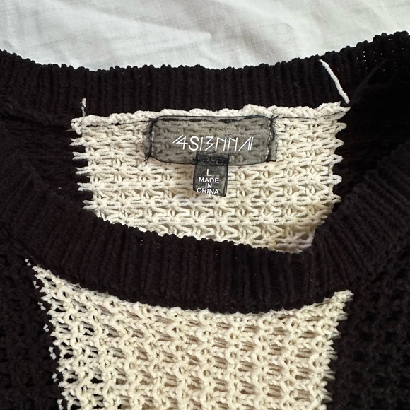 4SI3NNA Black and Cream Striped Midi Sweater Dress Bell Sleeves - Picture 2 of 10